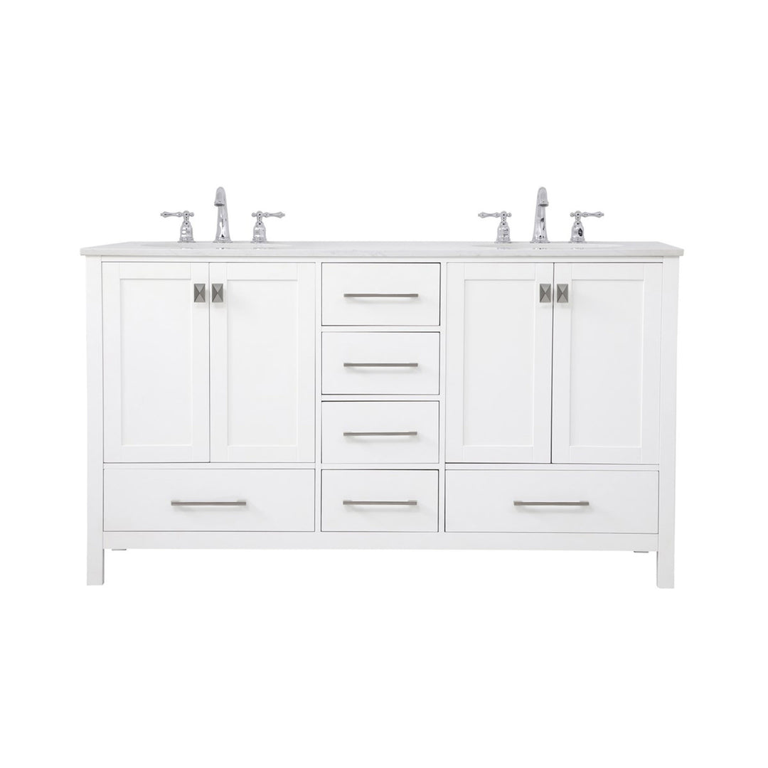 60 Inch Double Bathroom Vanity In White - View 3 - Joshua Marshal
