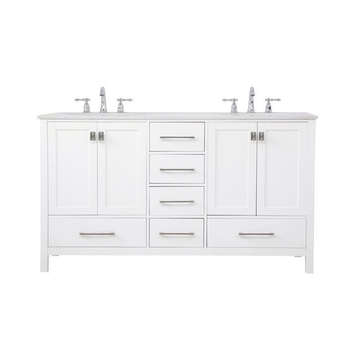 60 Inch Double Bathroom Vanity In White - View 3 - Joshua Marshal