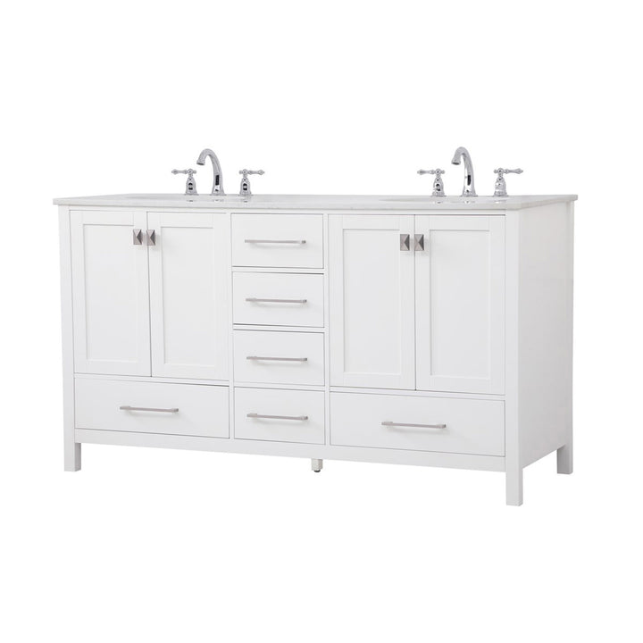 60 Inch Double Bathroom Vanity In White - View 4 - Joshua Marshal