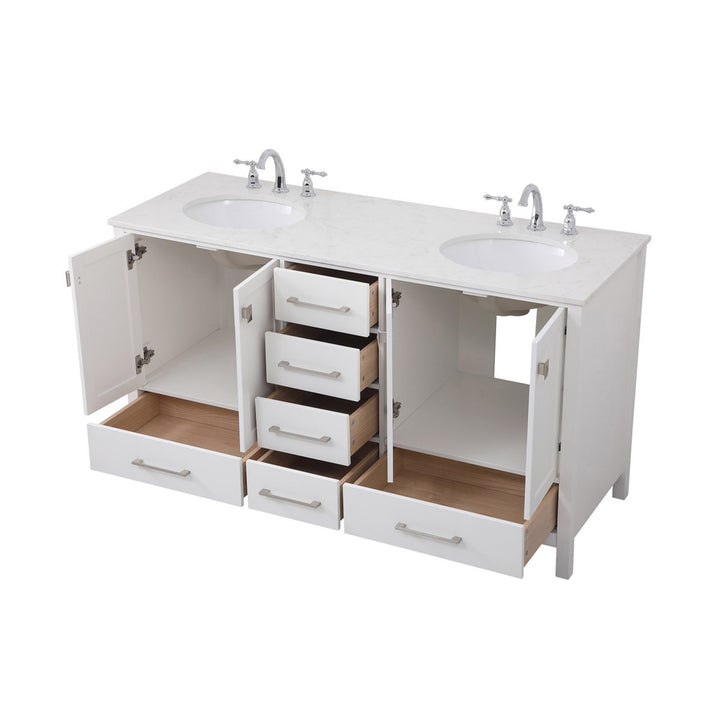 60 Inch Double Bathroom Vanity In White - View 5 - Joshua Marshal