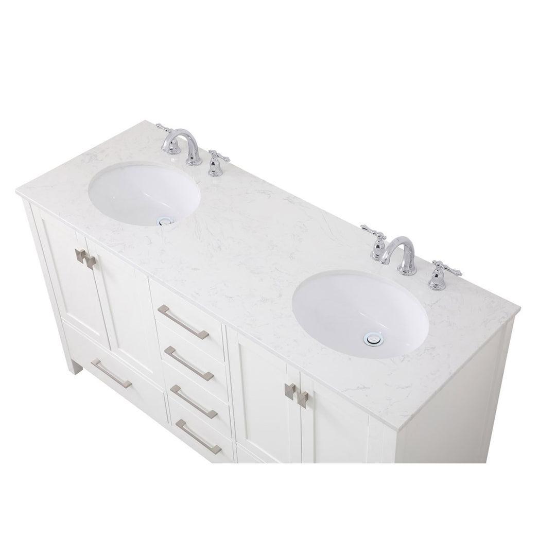 60 Inch Double Bathroom Vanity In White - View 6 - Joshua Marshal