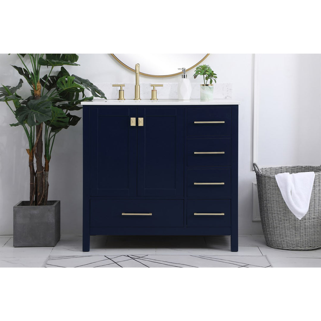 36 Inch Single Bathroom Vanity In Blue - View 2 - Joshua Marshal