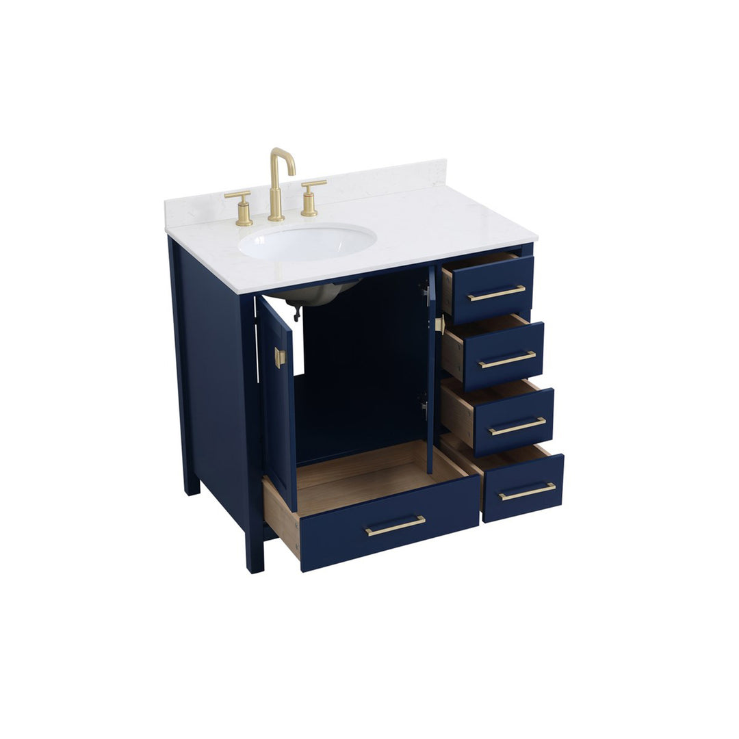 36 Inch Single Bathroom Vanity In Blue - View 5 - Joshua Marshal
