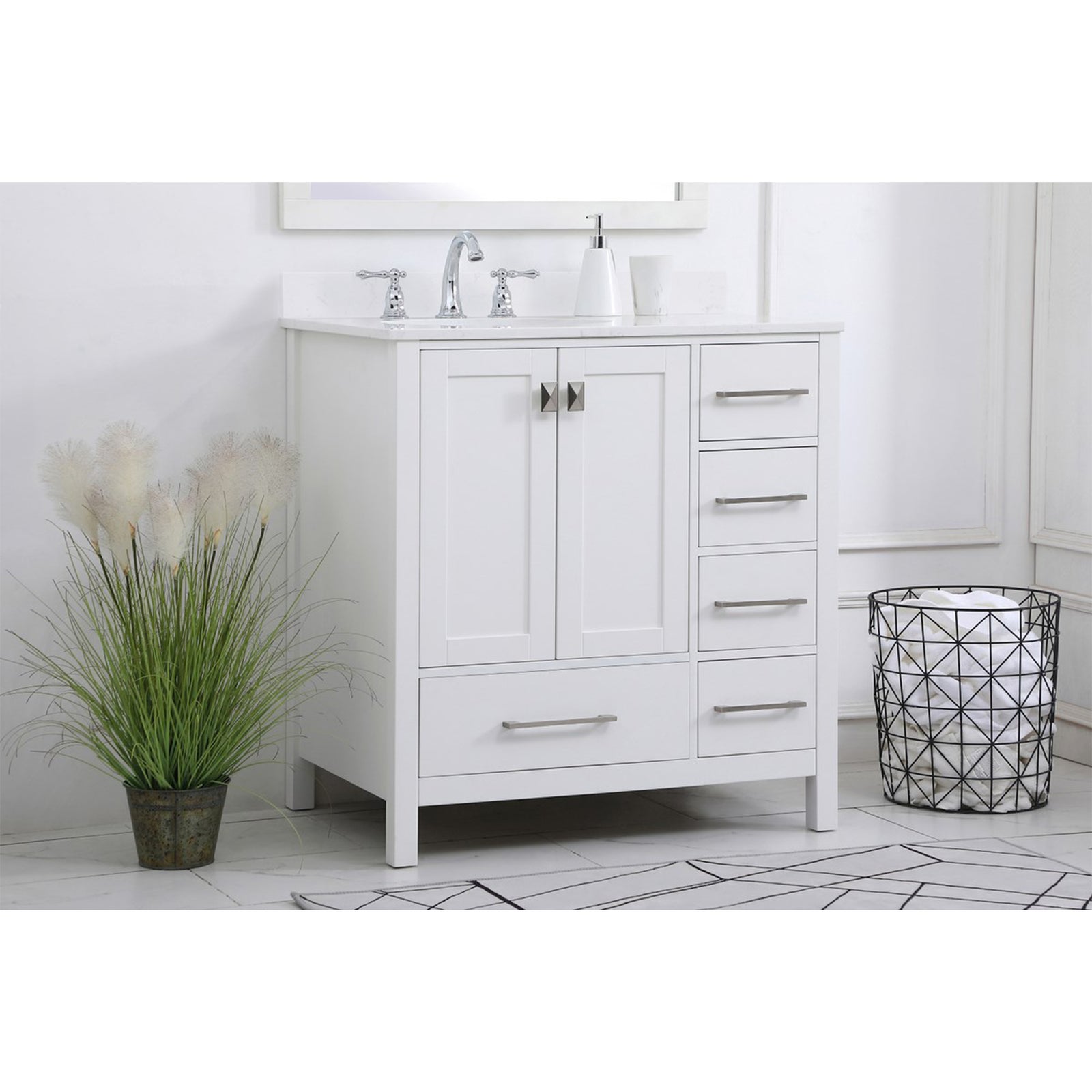 32 Inch Single Bathroom Vanity In White - View 2 - Joshua Marshal