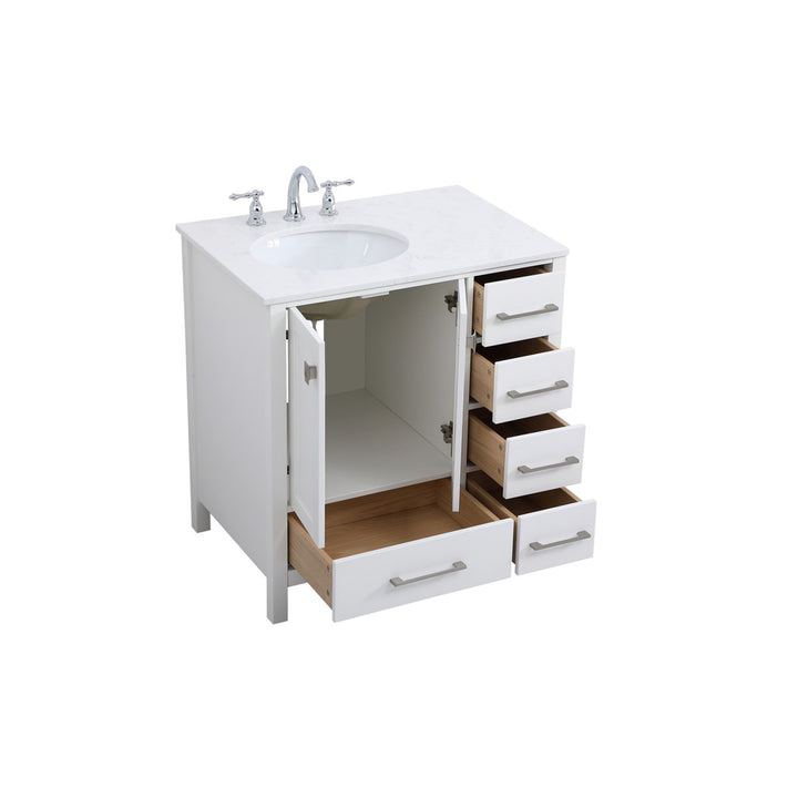 32 Inch Single Bathroom Vanity In White - View 5 - Joshua Marshal