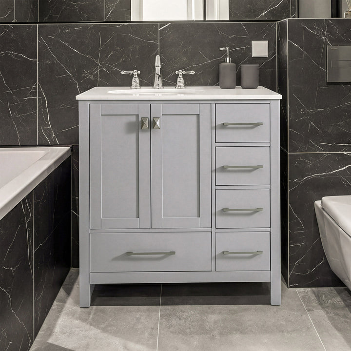 32 Inch Single Bathroom Vanity In Gray Gray Finish - KITCHEN & BATH by Joshua Marshal