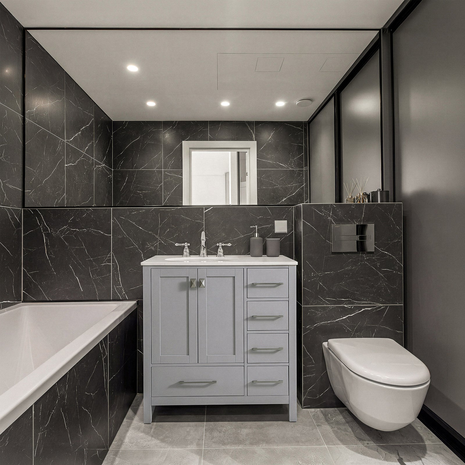 32 Inch Single Bathroom Vanity In Gray - View 2 - Joshua Marshal