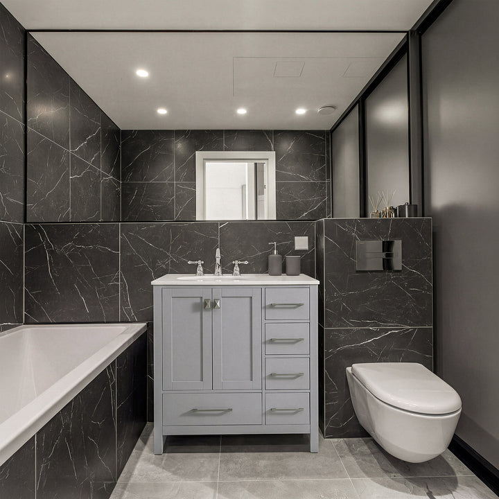 32 Inch Single Bathroom Vanity In Gray - View 2 - Joshua Marshal