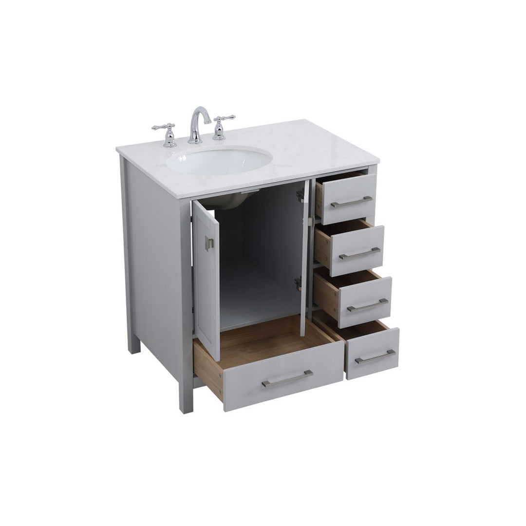 32 Inch Single Bathroom Vanity In Gray - View 5 - Joshua Marshal