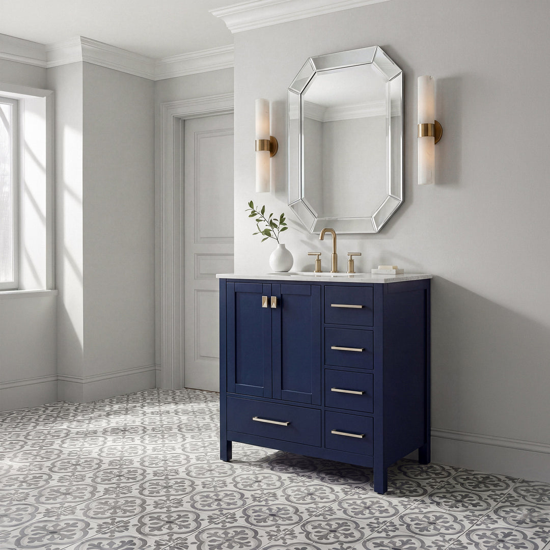 32 Inch Single Bathroom Vanity In Blue - View 2 - Joshua Marshal