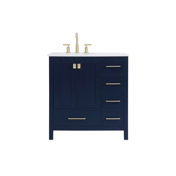 32 Inch Single Bathroom Vanity In Blue - View 3 - Joshua Marshal