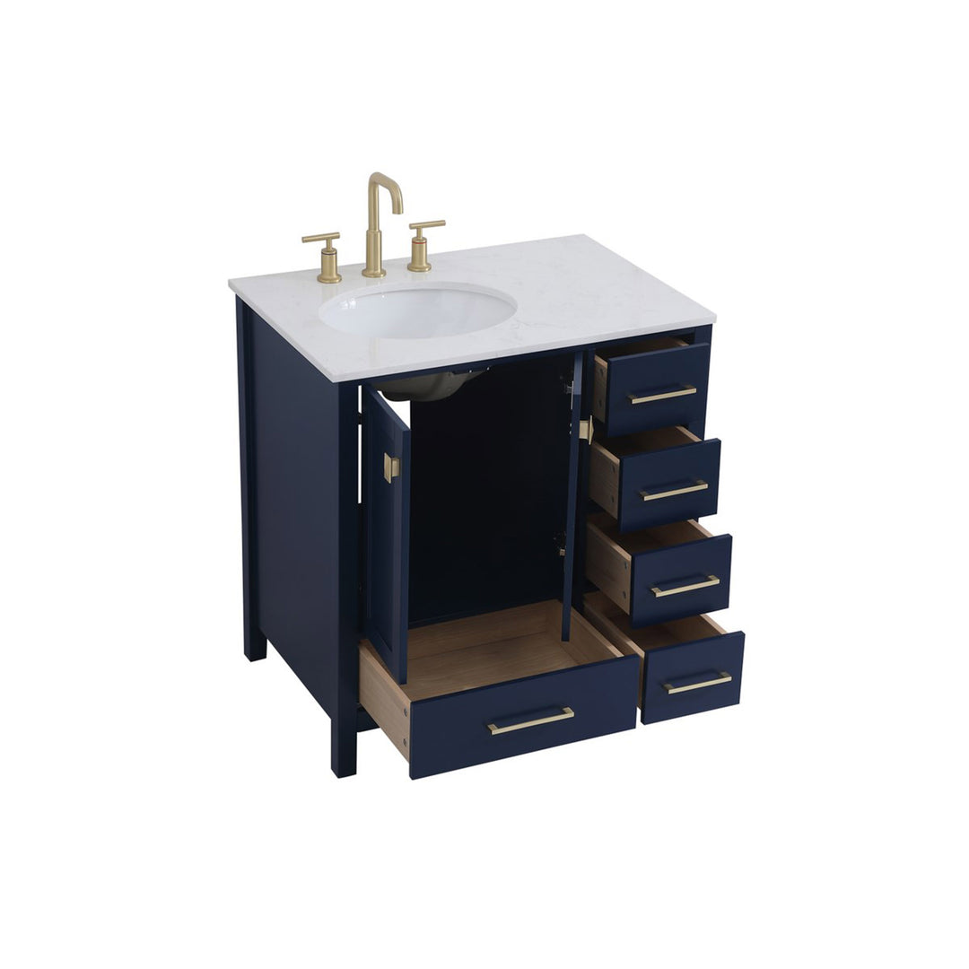 32 Inch Single Bathroom Vanity In Blue - View 5 - Joshua Marshal