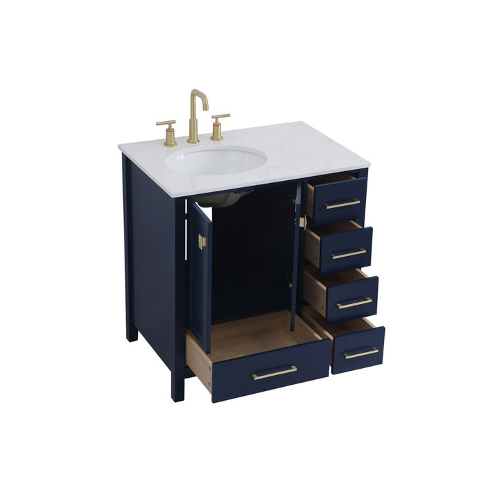 32 Inch Single Bathroom Vanity In Blue - View 5 - Joshua Marshal