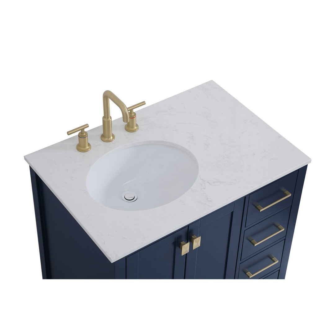 32 Inch Single Bathroom Vanity In Blue - View 6 - Joshua Marshal