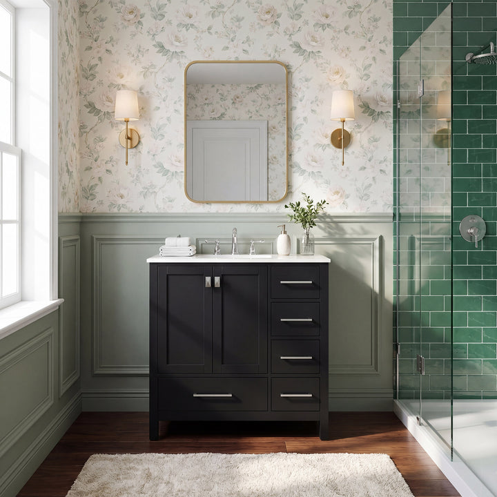 32 Inch Single Bathroom Vanity In Black - View 2 - Joshua Marshal