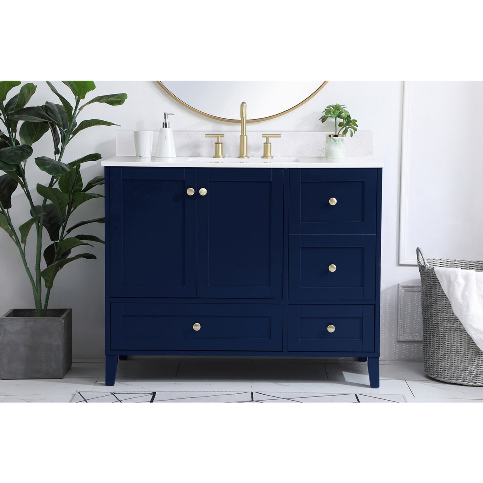 42 Inch Single Bathroom Vanity In Blue - View 2 - Joshua Marshal