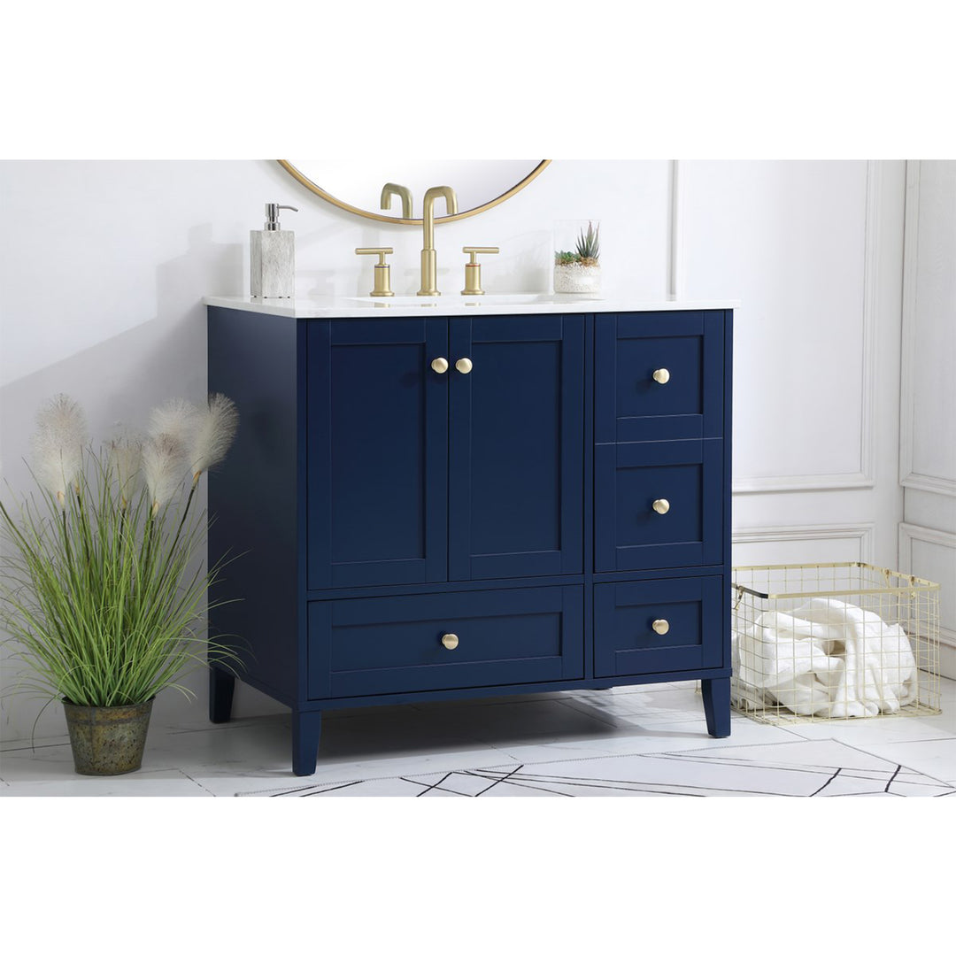 36 Inch Single Bathroom Vanity In Blue - View 2 - Joshua Marshal
