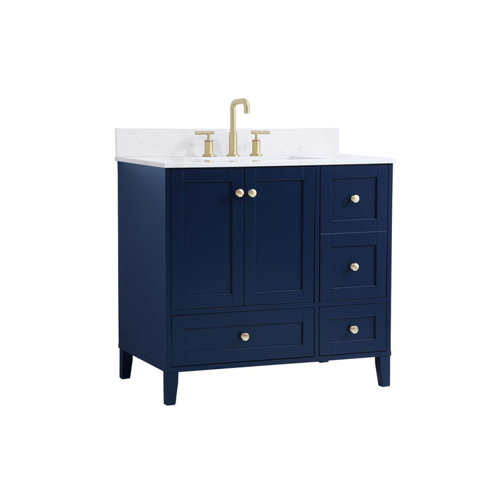 36 Inch Single Bathroom Vanity In Blue - View 3 - Joshua Marshal