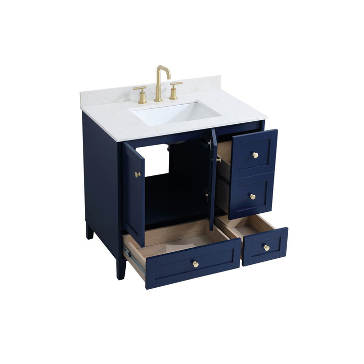 36 Inch Single Bathroom Vanity In Blue - View 5 - Joshua Marshal