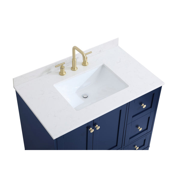 36 Inch Single Bathroom Vanity In Blue - View 6 - Joshua Marshal
