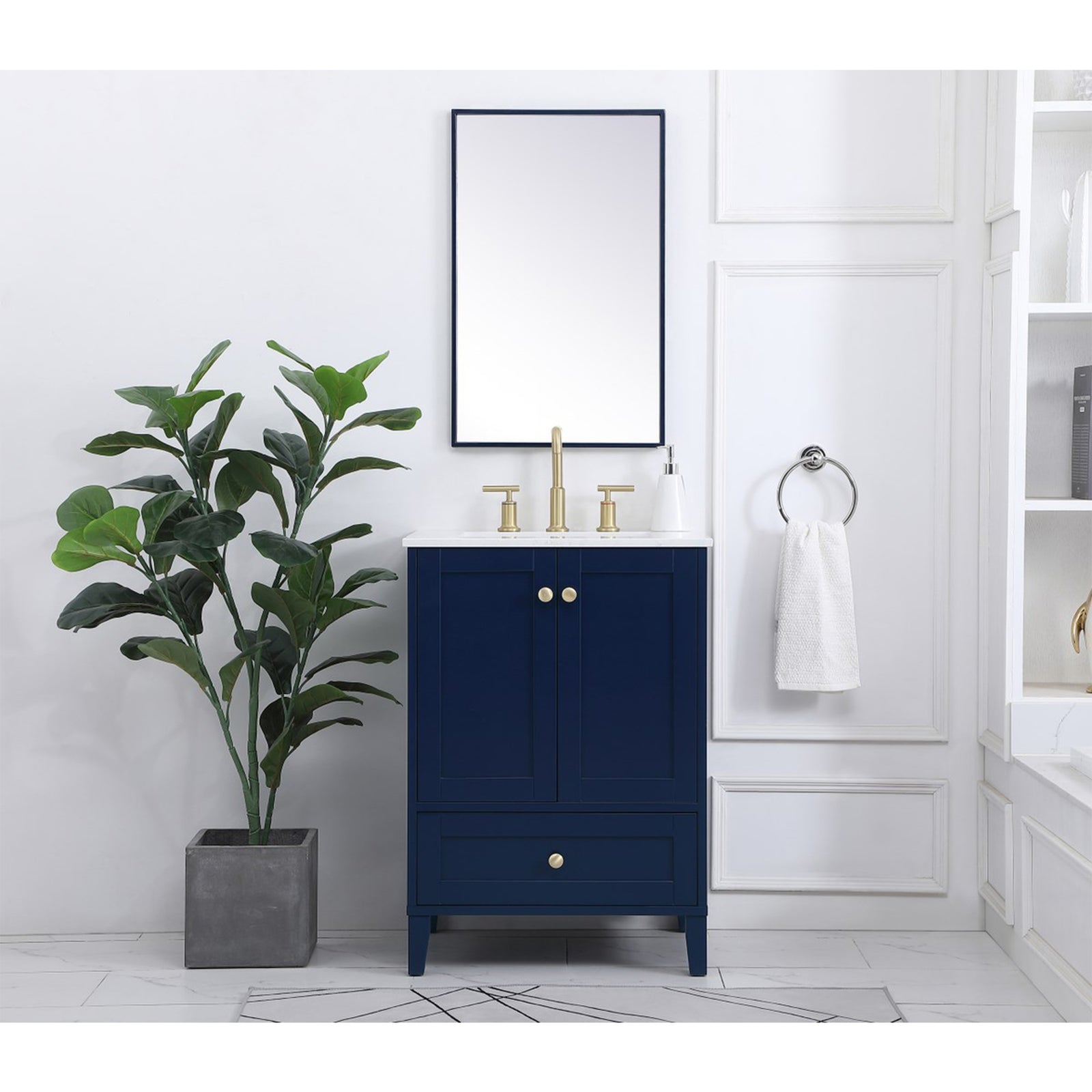 24 Inch Single Bathroom Vanity In Blue - View 2 - Joshua Marshal