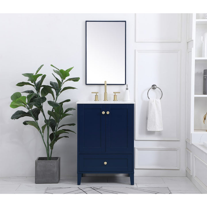 24 Inch Single Bathroom Vanity In Blue - View 2 - Joshua Marshal