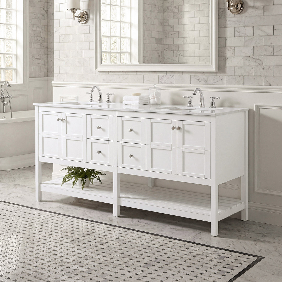 72 Inch Double Bathroom Vanity In White White Finish - KITCHEN & BATH by Joshua Marshal