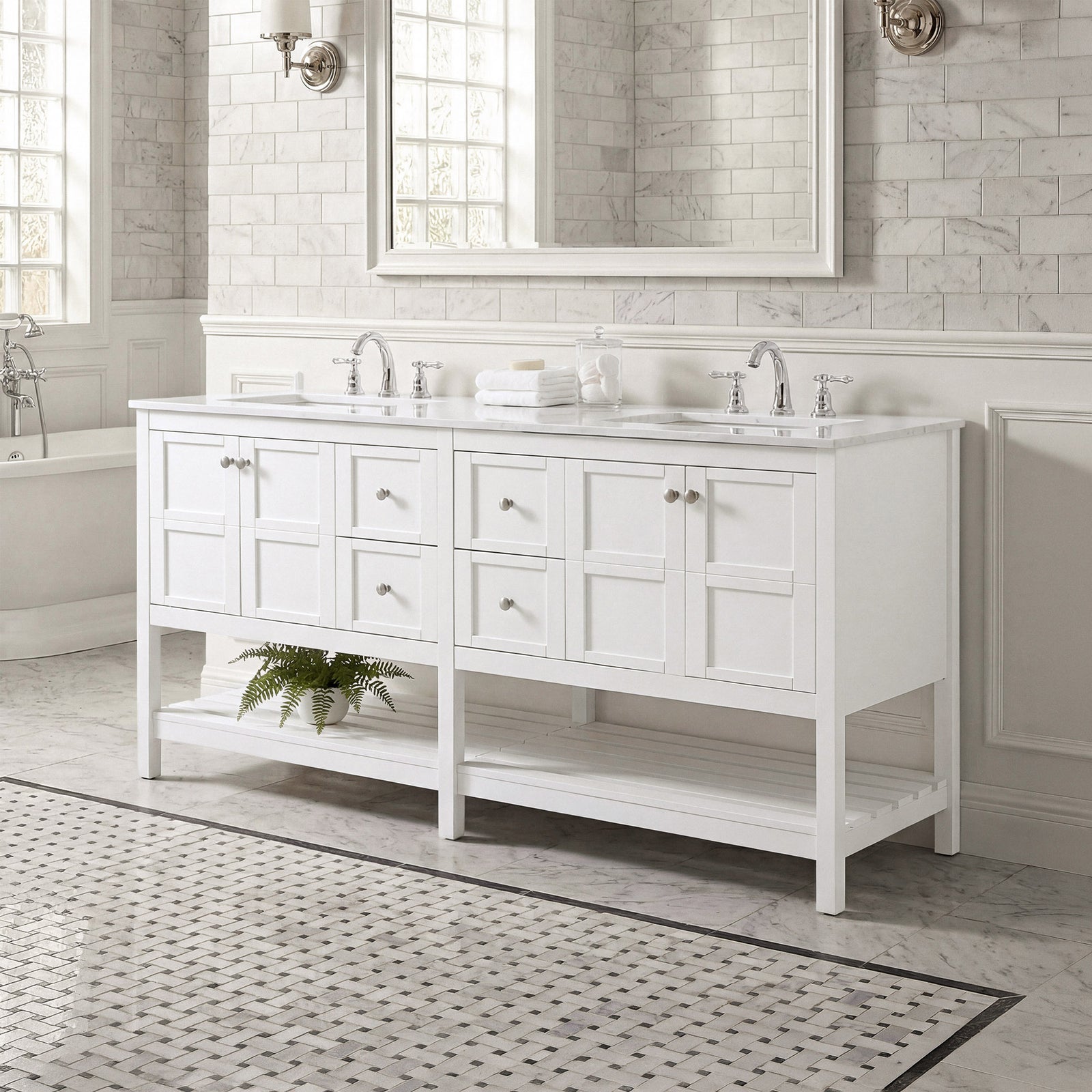 72 Inch Double Bathroom Vanity In White White Finish - KITCHEN & BATH by Joshua Marshal