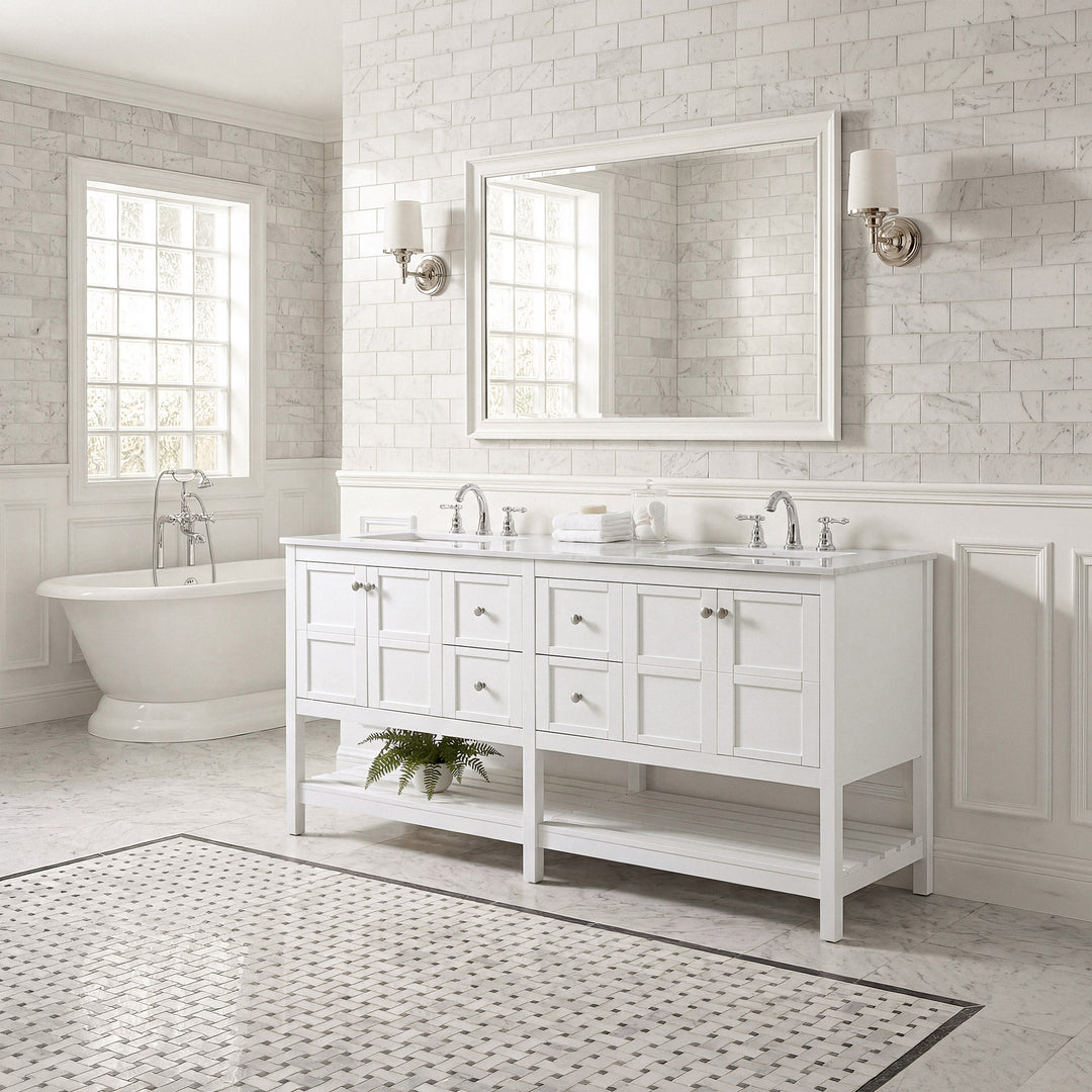 72 Inch Double Bathroom Vanity In White - View 2 - Joshua Marshal