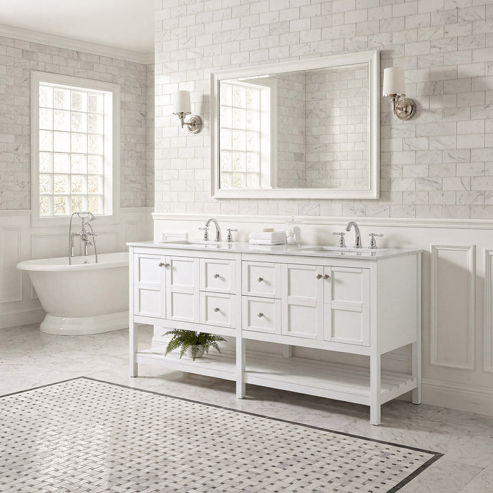 72 Inch Double Bathroom Vanity In White - View 2 - Joshua Marshal