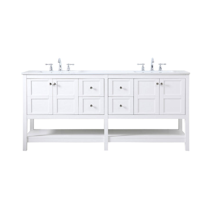 72 Inch Double Bathroom Vanity In White - View 3 - Joshua Marshal