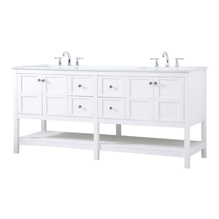 72 Inch Double Bathroom Vanity In White - View 4 - Joshua Marshal