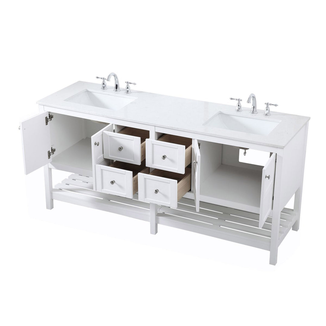 72 Inch Double Bathroom Vanity In White - View 5 - Joshua Marshal