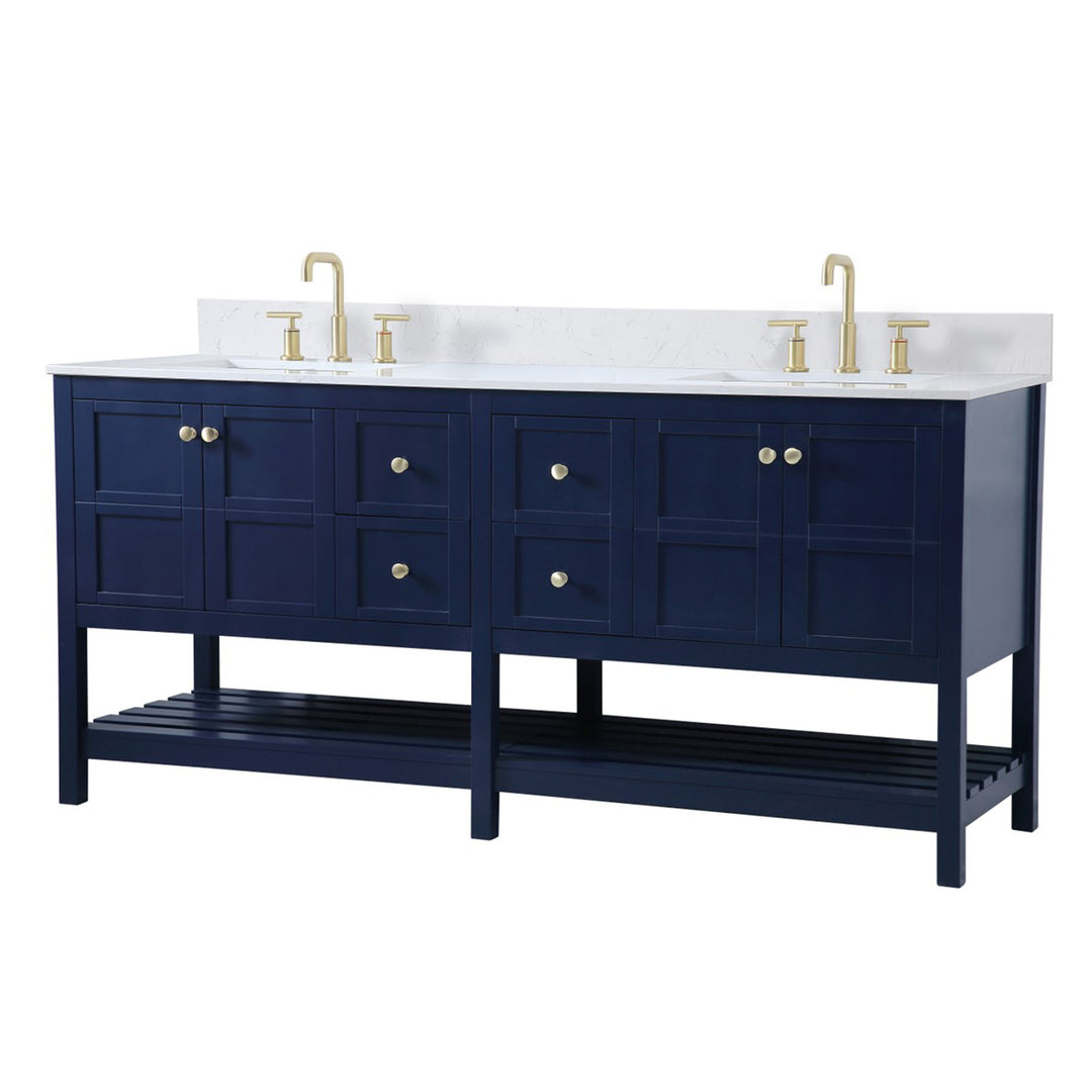 72 Inch Double Bathroom Vanity In Blue - View 3 - Joshua Marshal
