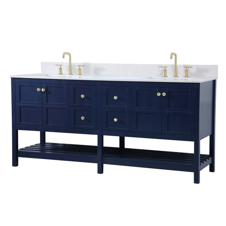 72 Inch Double Bathroom Vanity In Blue - View 3 - Joshua Marshal