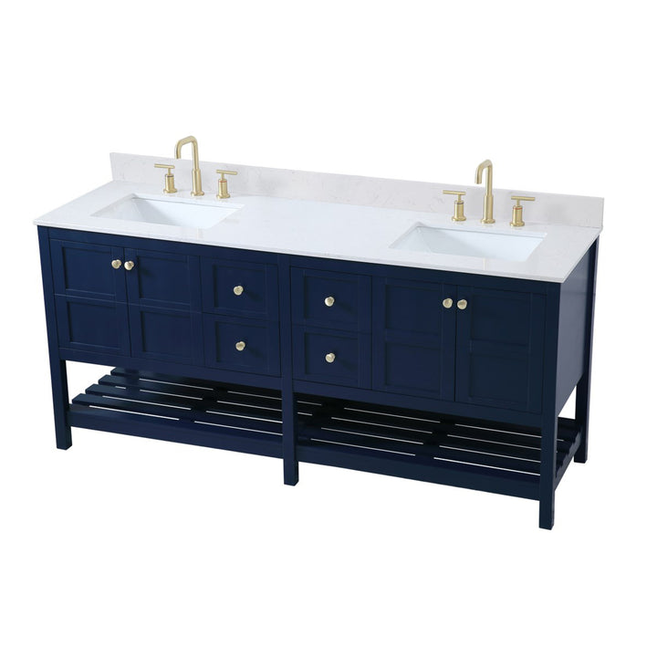 72 Inch Double Bathroom Vanity In Blue - View 4 - Joshua Marshal