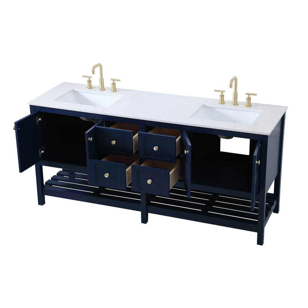 72 Inch Double Bathroom Vanity In Blue - View 6 - Joshua Marshal