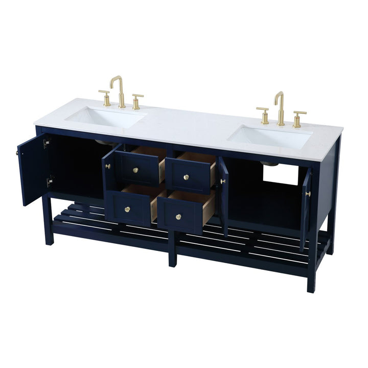 72 Inch Double Bathroom Vanity In Blue - View 6 - Joshua Marshal
