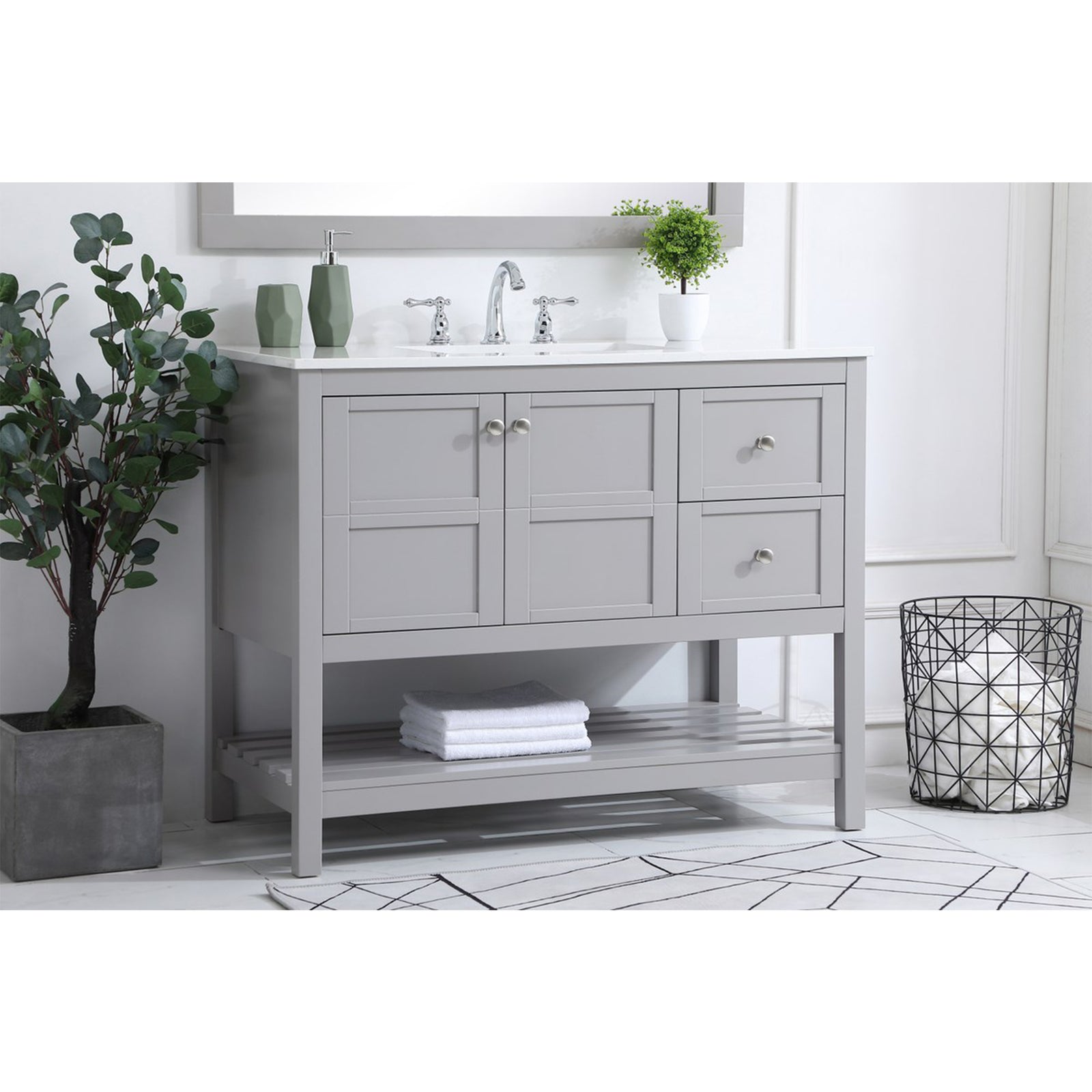 42 Inch Single Bathroom Vanity In Gray - View 2 - Joshua Marshal