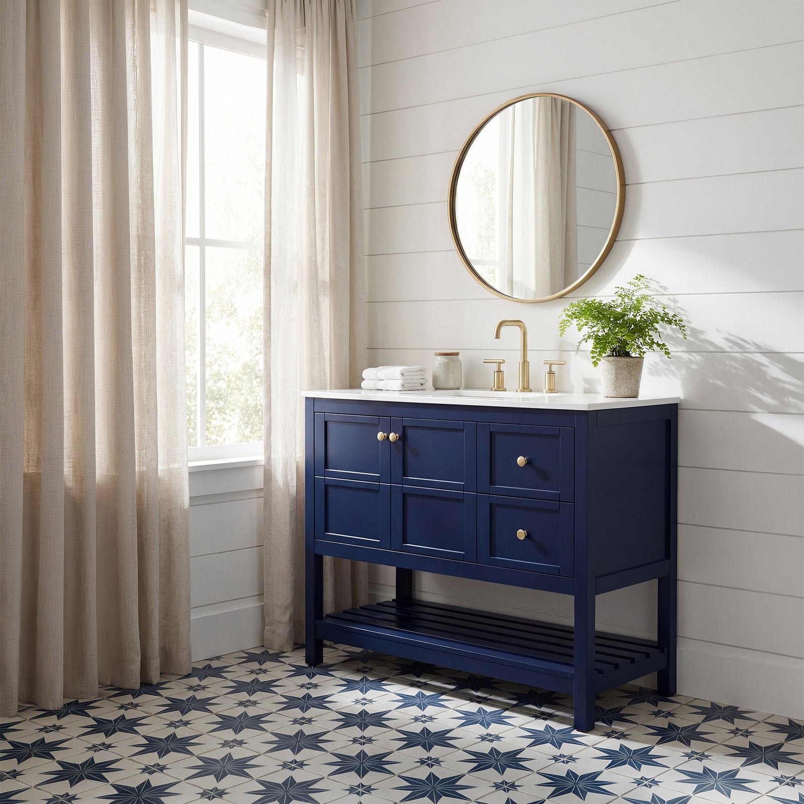 42 Inch Single Bathroom Vanity In Blue - View 2 - Joshua Marshal