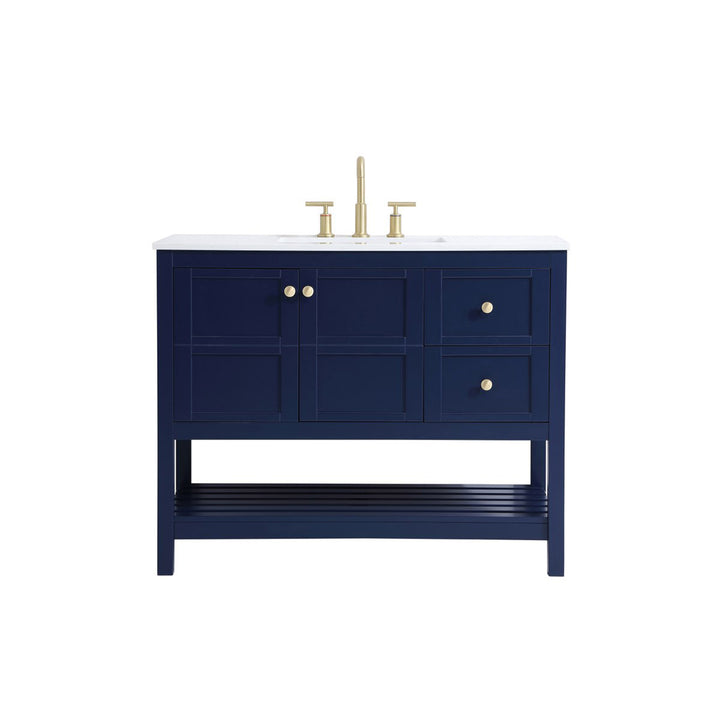 42 Inch Single Bathroom Vanity In Blue - View 3 - Joshua Marshal