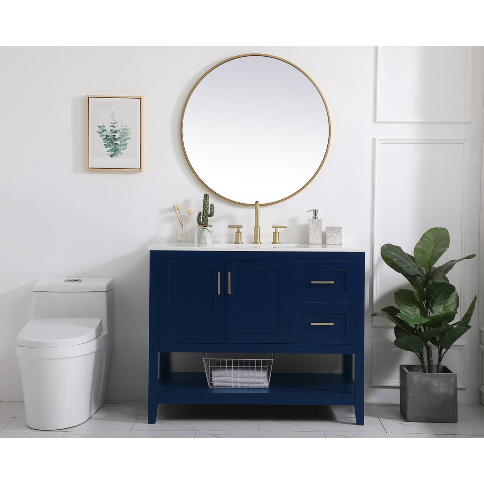 42 Inch Single Bathroom Vanity In Blue - View 2 - Joshua Marshal