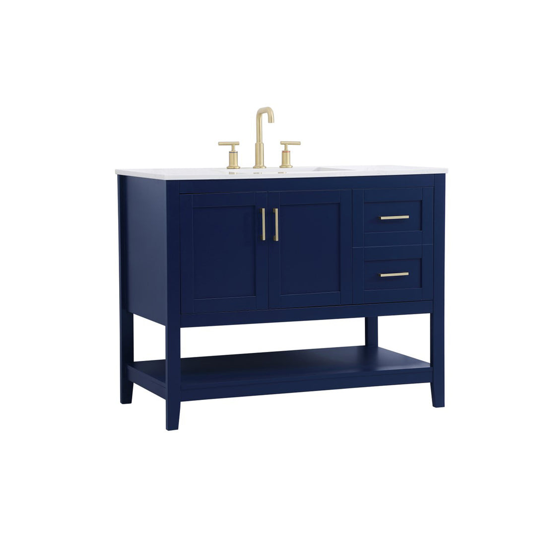 42 Inch Single Bathroom Vanity In Blue - View 3 - Joshua Marshal