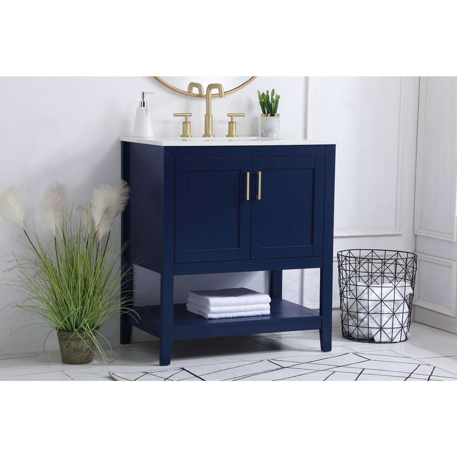 30 Inch Single Bathroom Vanity In Blue - View 2 - Joshua Marshal