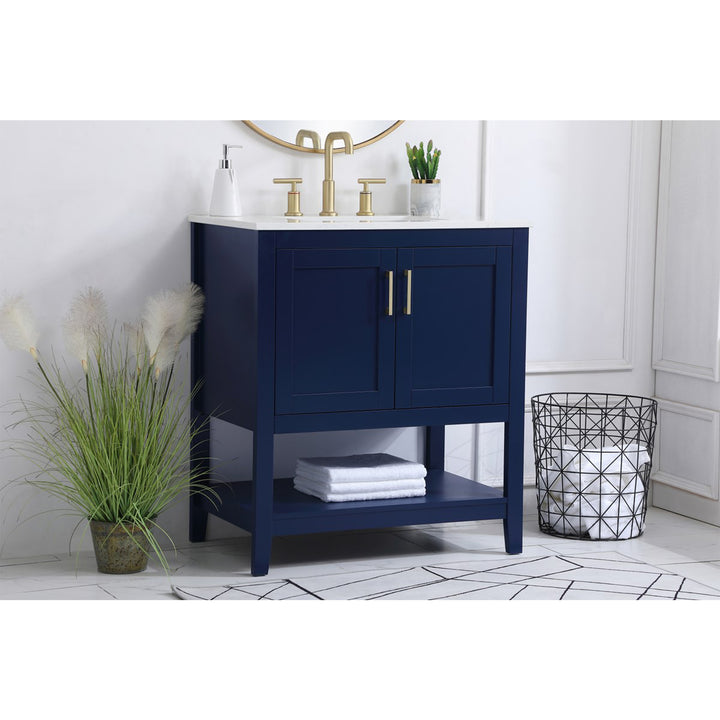 30 Inch Single Bathroom Vanity In Blue - View 2 - Joshua Marshal