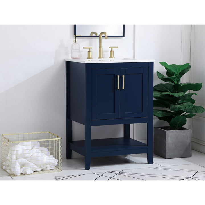 24 Inch Single Bathroom Vanity In Blue - View 2 - Joshua Marshal