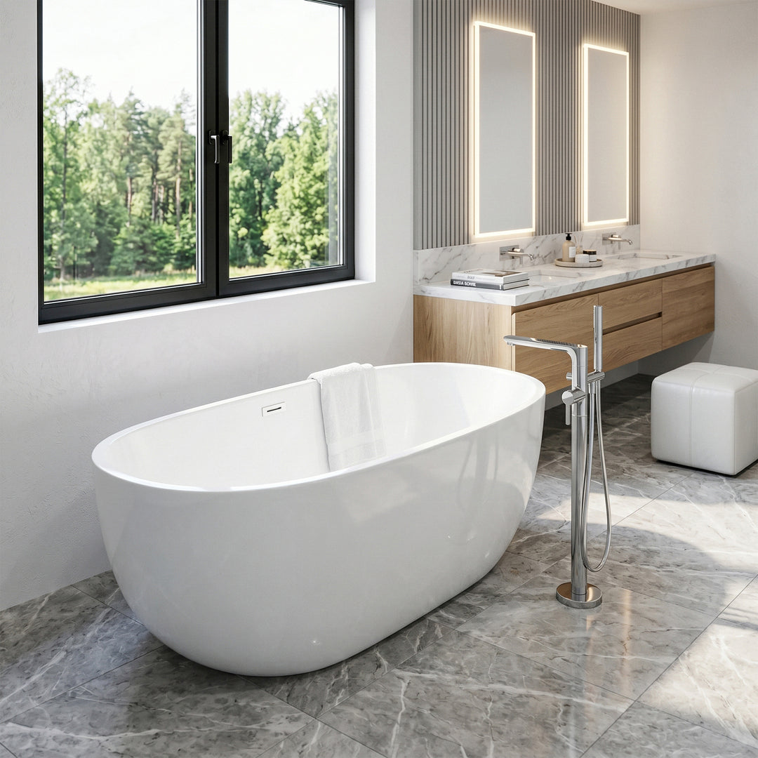 67 Inch Soaking Roll Top Bathtub In Glossy White - View 2 - Joshua Marshal