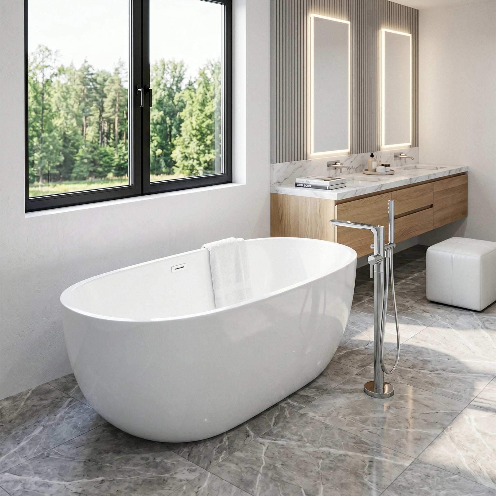 67 Inch Soaking Roll Top Bathtub In Glossy White - View 2 - Joshua Marshal