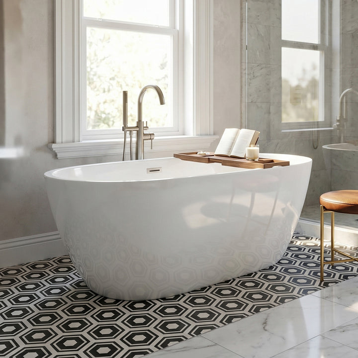 59 Inch Soaking Roll Top Bathtub In Glossy White Glossy White Finish - KITCHEN & BATH by Joshua Marshal