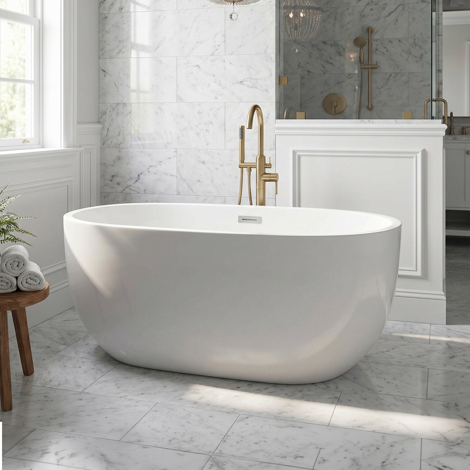 54 Inch Soaking Roll Top Bathtub In Glossy White Glossy White Finish - KITCHEN & BATH by Joshua Marshal